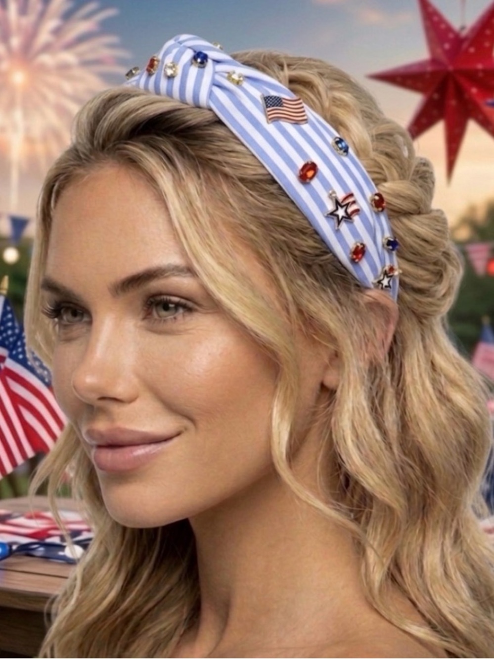 NWT ⚜️🇺🇸⚜️ Piper K Gorgeous Patriotic Fabric Headband embellished w crystals